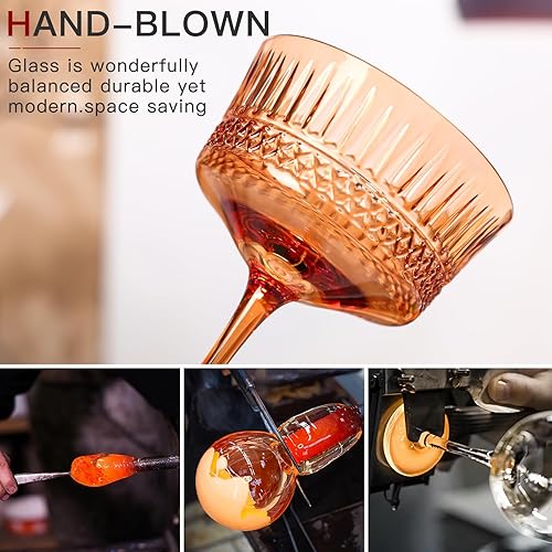 Miniatura 3 de Physkoa Copas vintage Art Deco Coupé de 9.3 onzas, juego de 6 vasos de cóctel de Martini de cristal, juego de copas de cóctel vintage, boda,