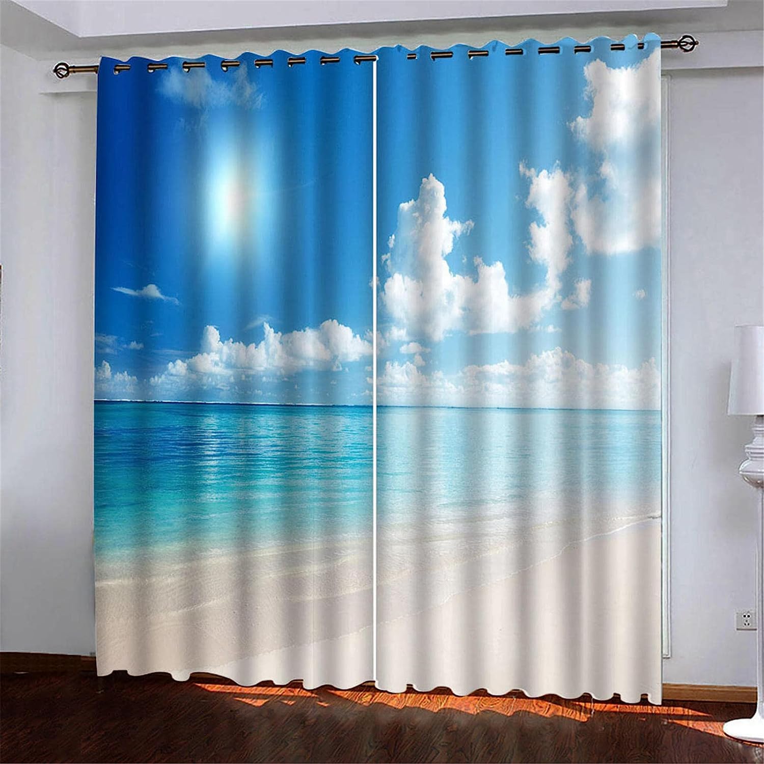 Tende Oscuranti Termiche Isolanti Con Occhiello, Scenario Dell'Oceano Spiaggia 280 X 250 Cm (L X A) Digitale 3D, Tende Poliestere,Adatte Per Camera Da Letto E Soggiorno Isolamento Termico E 2 Pannell