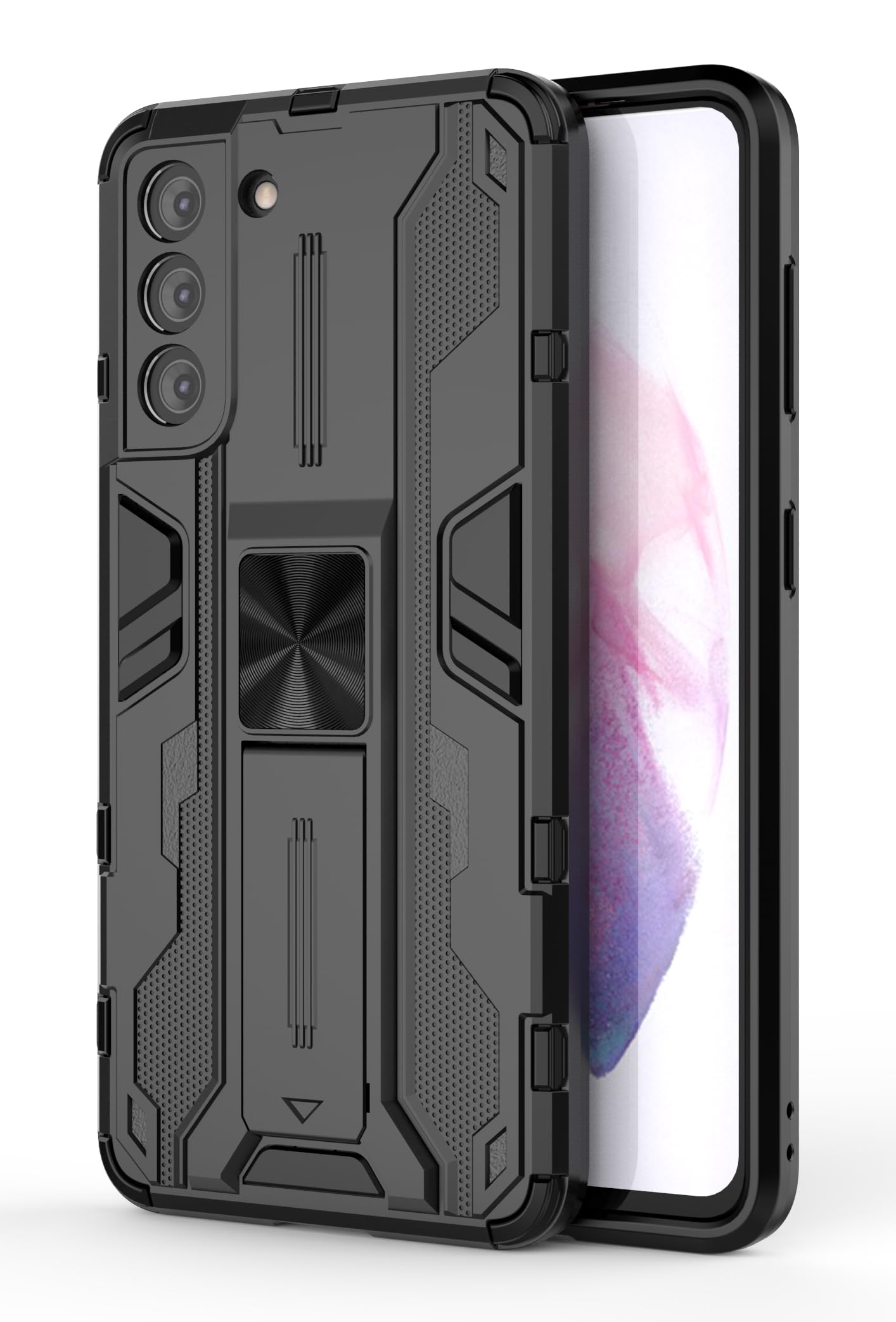 SORAKA Case for Samsung Galaxy S21 Plus 5G with Stand Heavy Duty Protection Case for Samsung Galaxy S21 Plus 5G Case with Metal Plate for Magnetic Car Mount Silm Fit Case Black