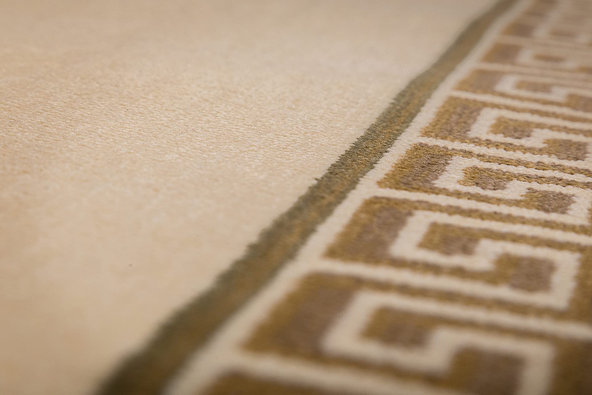Runder Teppich in beige gold 150 Durchmesser Mäander Amphore Muster mit Fransen Wohnzimmer Schlafzimmer Flur Rund - Kurzflor 100% Viskose weich rutschfest öko tex - creme beige, 150 cm, Rund