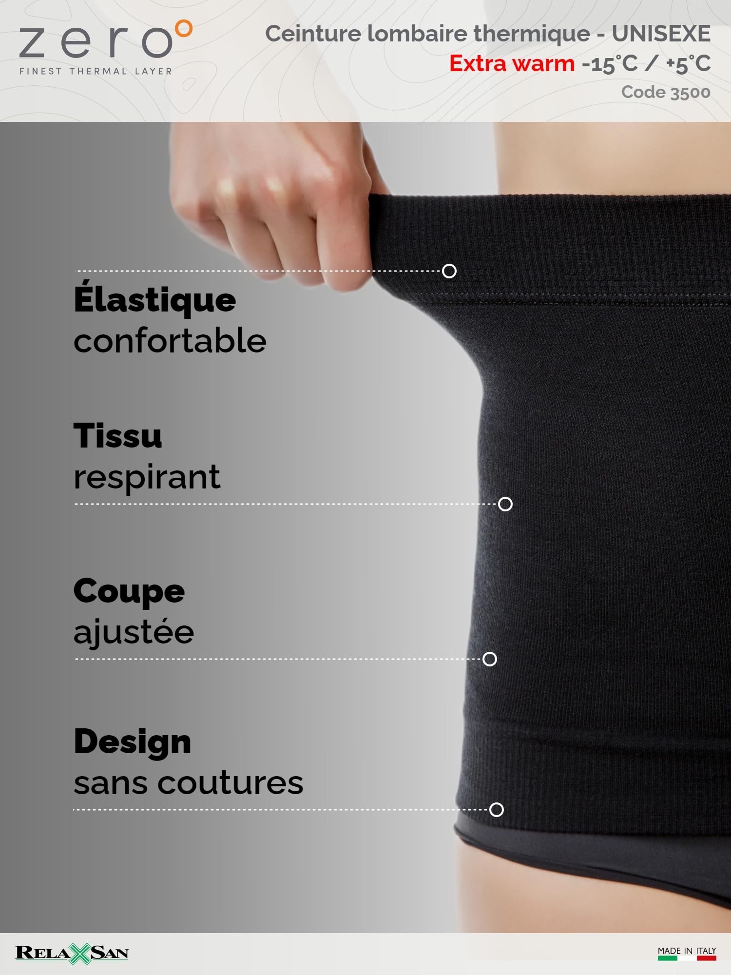 Relaxsan Zero 3500 (Noir, XXL) Ceinture Lombaire Thermique Unisexe Chaude Douce Laine mérinos