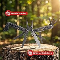 Vista 9 de Multiherramienta, alicates multiherramienta de acero inoxidable 16 en 1 con llave hexagonal ajustable, cuchillo de bolsillo de damasco, funda