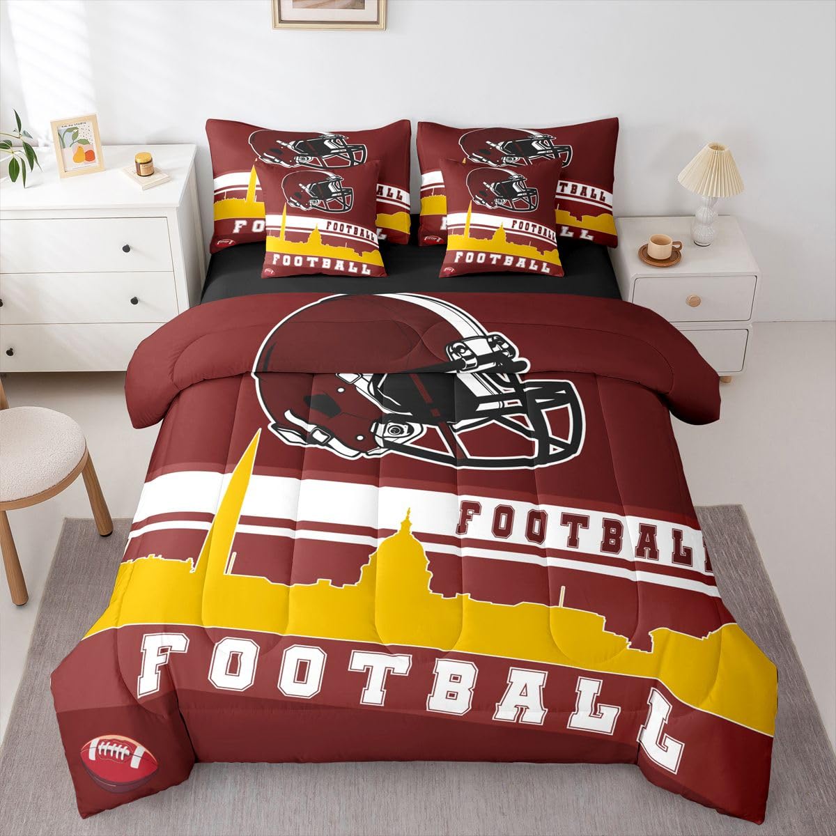 Erosebridal Football 7 Pcs Comforter Set Football Fans Bedding Twin