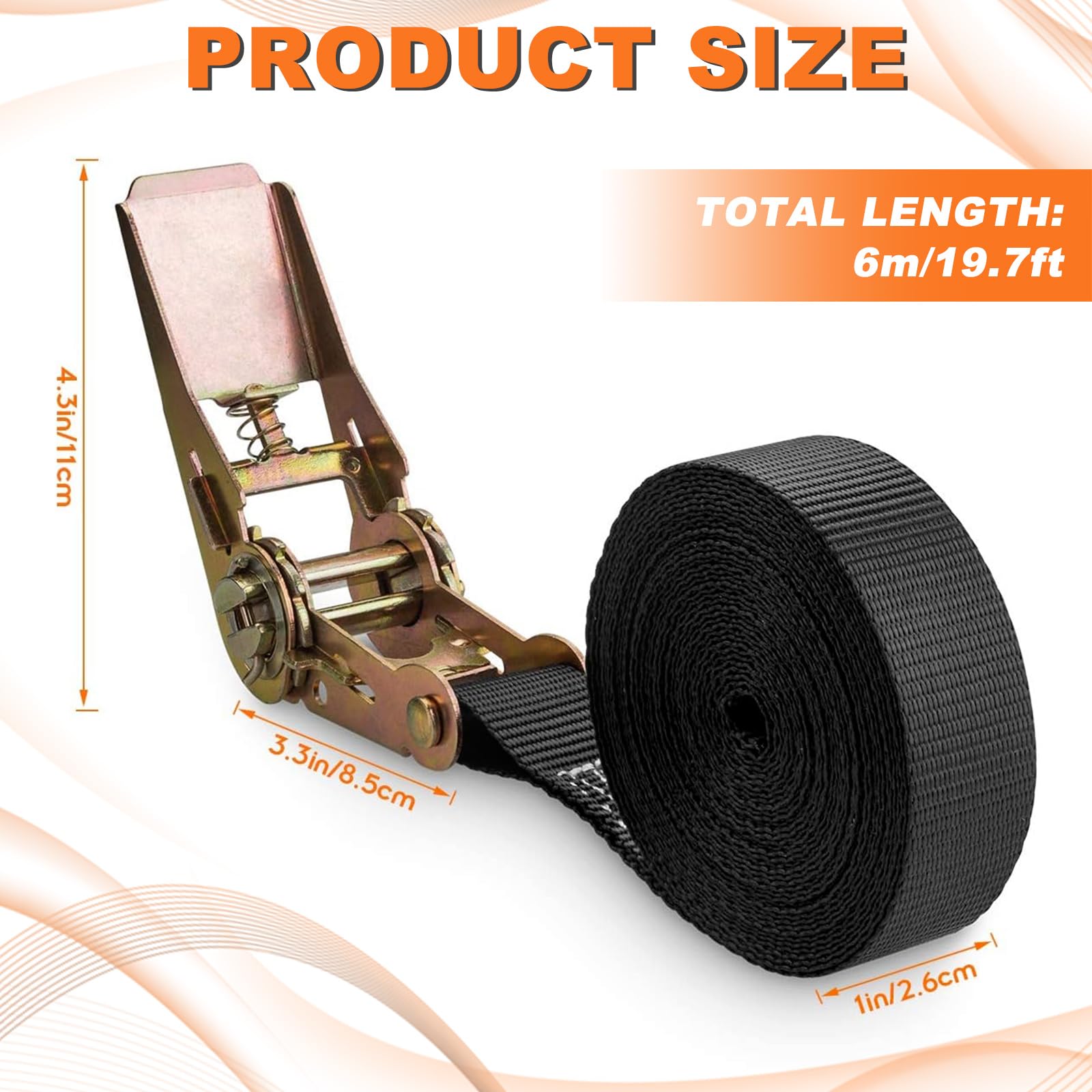 Sangles à Cliquet 25 Mm X 6 M - Lot De 3, Capacité 1000 Kg - Pour Arrimage Camion, Voiture, Vélo, Matériel - Norme DIN EN 12195-2