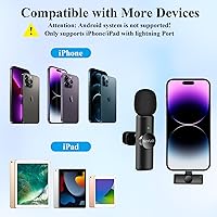 Vista 6 de Paquete de 2 micrófonos Lavalier inalámbricos profesionales para iPhone para iPad, calidad de sonido nítida con reducción de ruido, micrófono