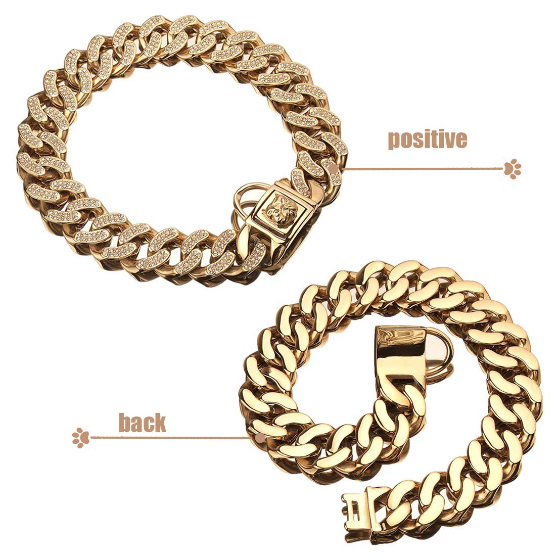 32MM Collar de Perro de Acero Inoxidable,Collar Perro,Oro Collar Perro,Collar Adiestramiento Perro,con Cierre Seguridad,para Perros Grandes/Medianos 20inch/51cm