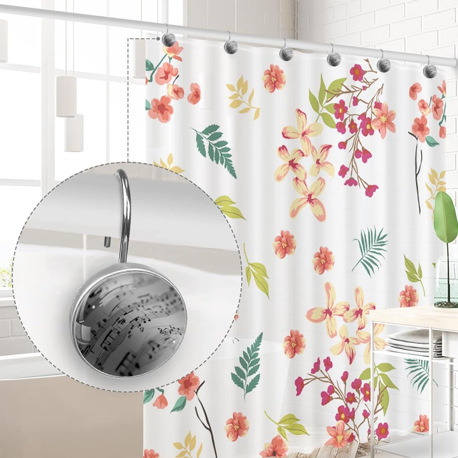 12PCS Musical Notes Shower Curtain Hooks Metal Rust Resistant Decorative Shower Curtain Hooks Bathroom Decorations