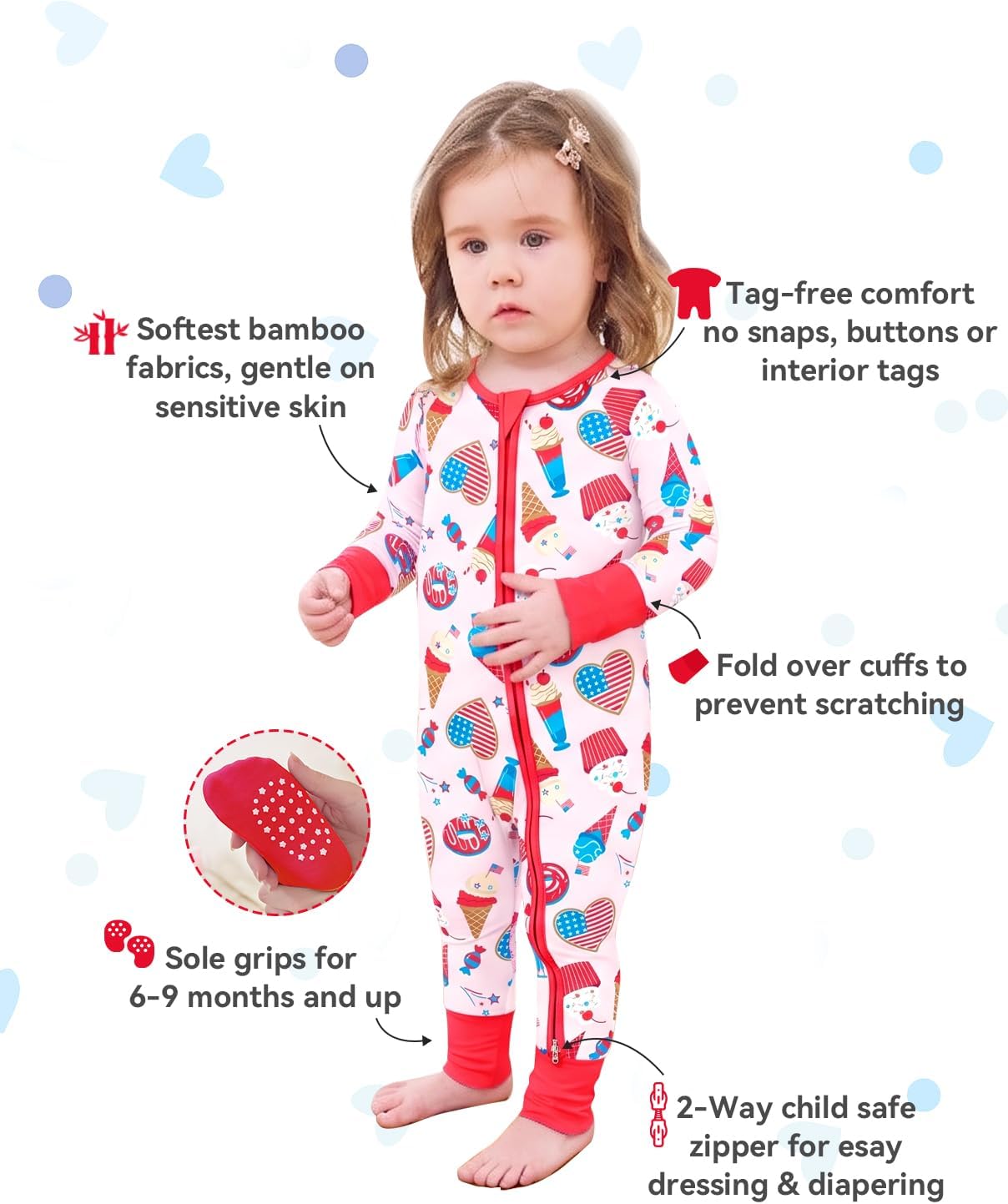 babee Reshinee Viscose Derived from Bamboo Baby Footie Pajamas Convertible Newborn Sleeper for Baby Girl Zipper Onesie 0-24M