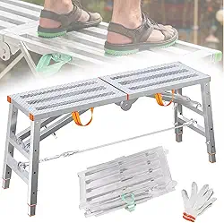 Plataforma de Trabalho AjustáVel,Andaime DobráVel PortáTil,Capacidade de Carga de 454 Kg com PéS Silenciosos E Rede Antiderrapante de Arame de AçO Para DecoraçãO,Limpeza,ManutençãO
