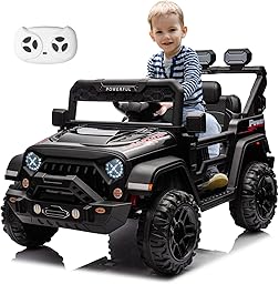 HAUSPROFI Kinder Elektroauto, 12V 7Ah,3-Gang Elektroantrieb, 2 Fahrmodi, Kinderauto Elektrisch mit Fernbedienung,LED-Lichtern, Musik, Sicherheitsgurt, Elektroauto für Kinder ab 1-8 Jahren(Schwarz)