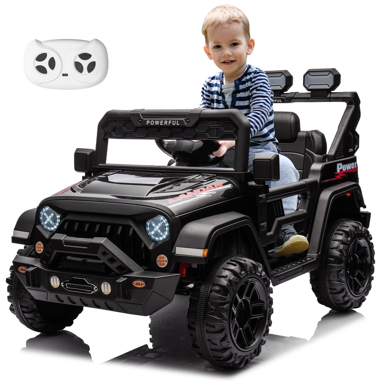 HAUSPROFI Kinder Elektroauto, 12V 7Ah,3-Gang Elektroantrieb, 2 Fahrmodi, Kinderauto Elektrisch mit Fernbedienung,LED-Lichtern, Musik, Sicherheitsgurt, Elektroauto für Kinder ab 1-8 Jahren(Schwarz)