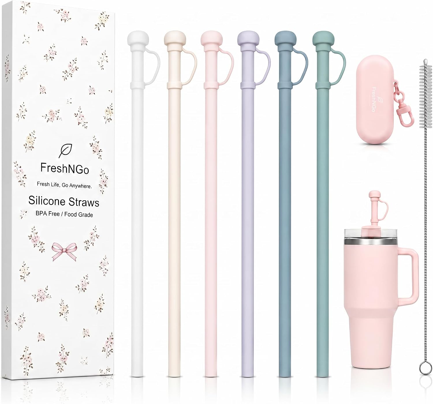 8-Piece Reusable Silicone Straw Set for Stanley 40oz