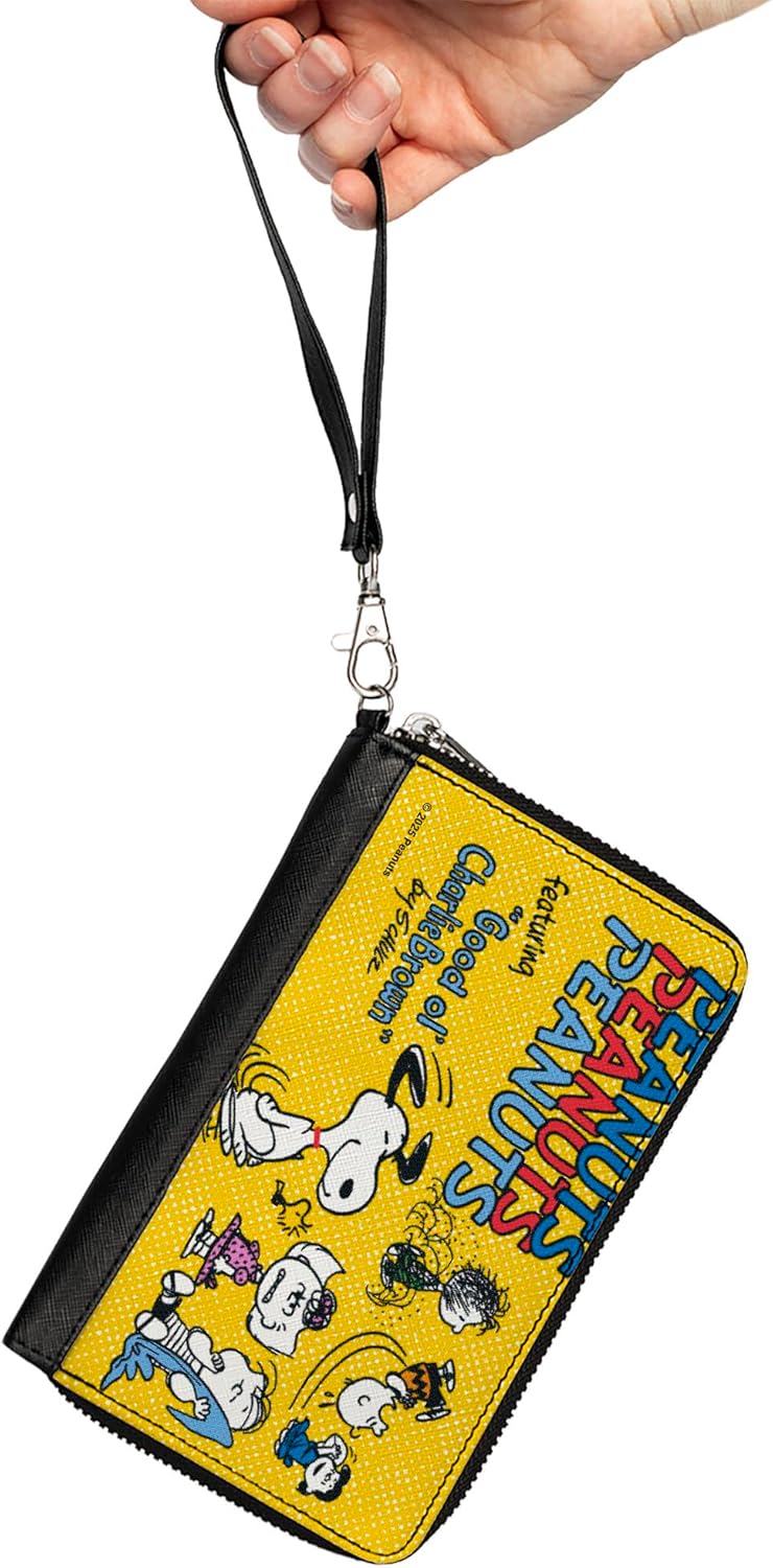 Buckle-Down Peanuts Wallet, Zip Around, Peanuts Gang Featuring Good Ol Charlie Brown Poses Yellow, Vegan Leather - Image 2