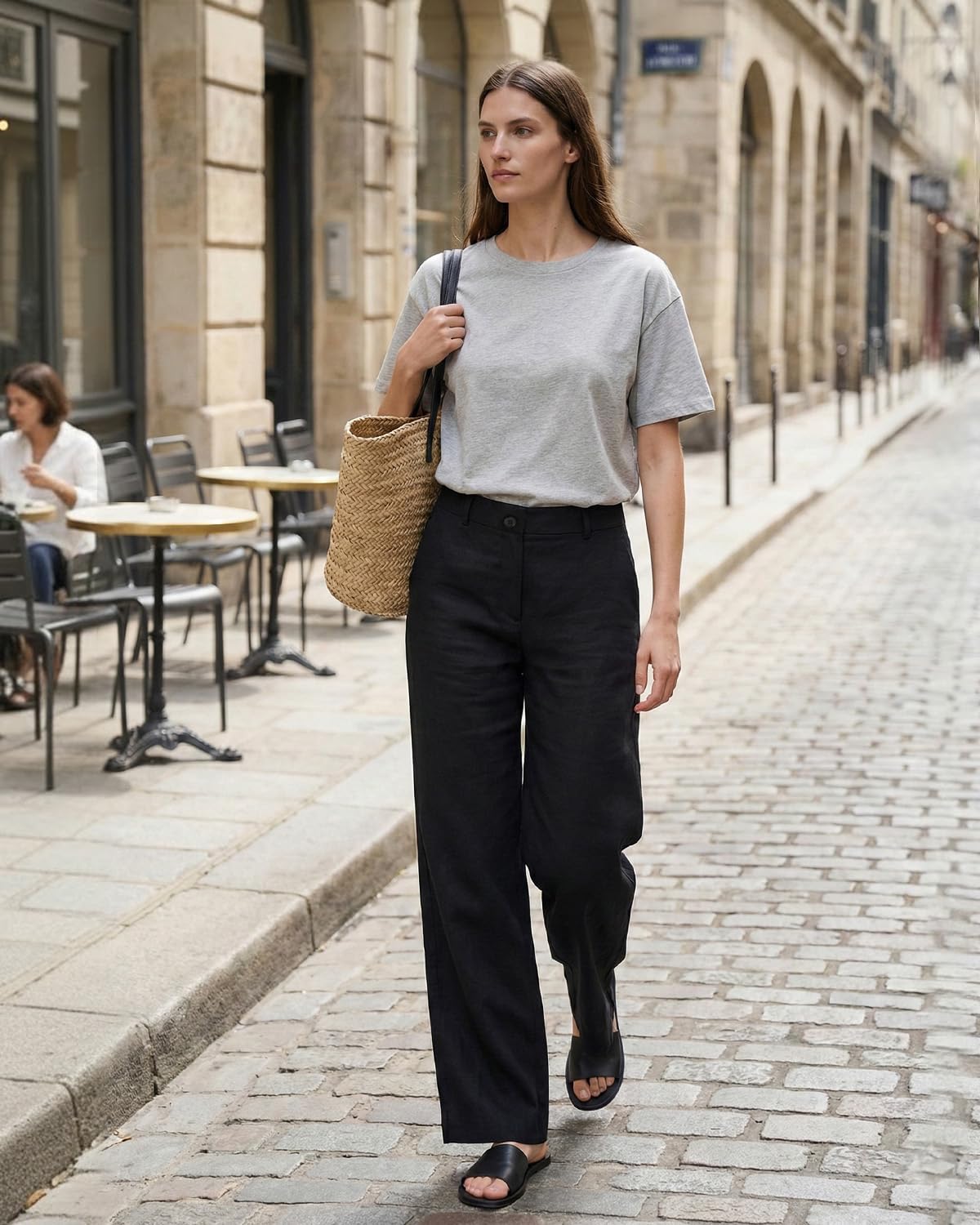 Zylioo Pantalon habillé en lin pour femme de grande taille, 1,8 m, jambe droite, coupe décontractée, pantalon d'affaires décontracté