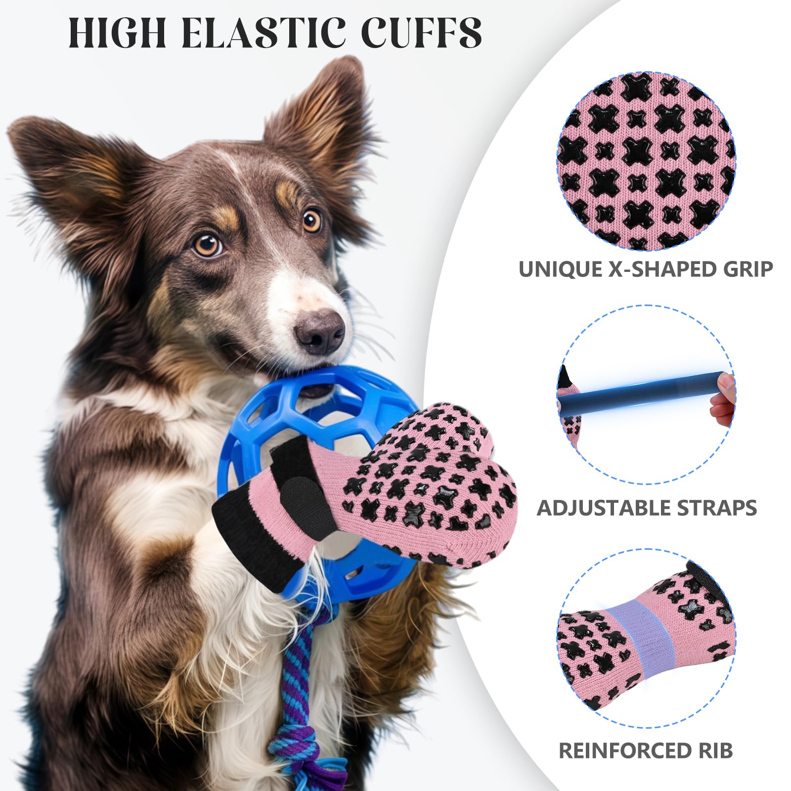 Non-Slip Dog Socks for Hardwood Floors Anti Slip Double-Sided Grippy Socks for Senior Dogs to Prevent Licking Paws, Scratching & Hot Pavement Premium Dog Paw Protector with Grippers Pink M — view 6