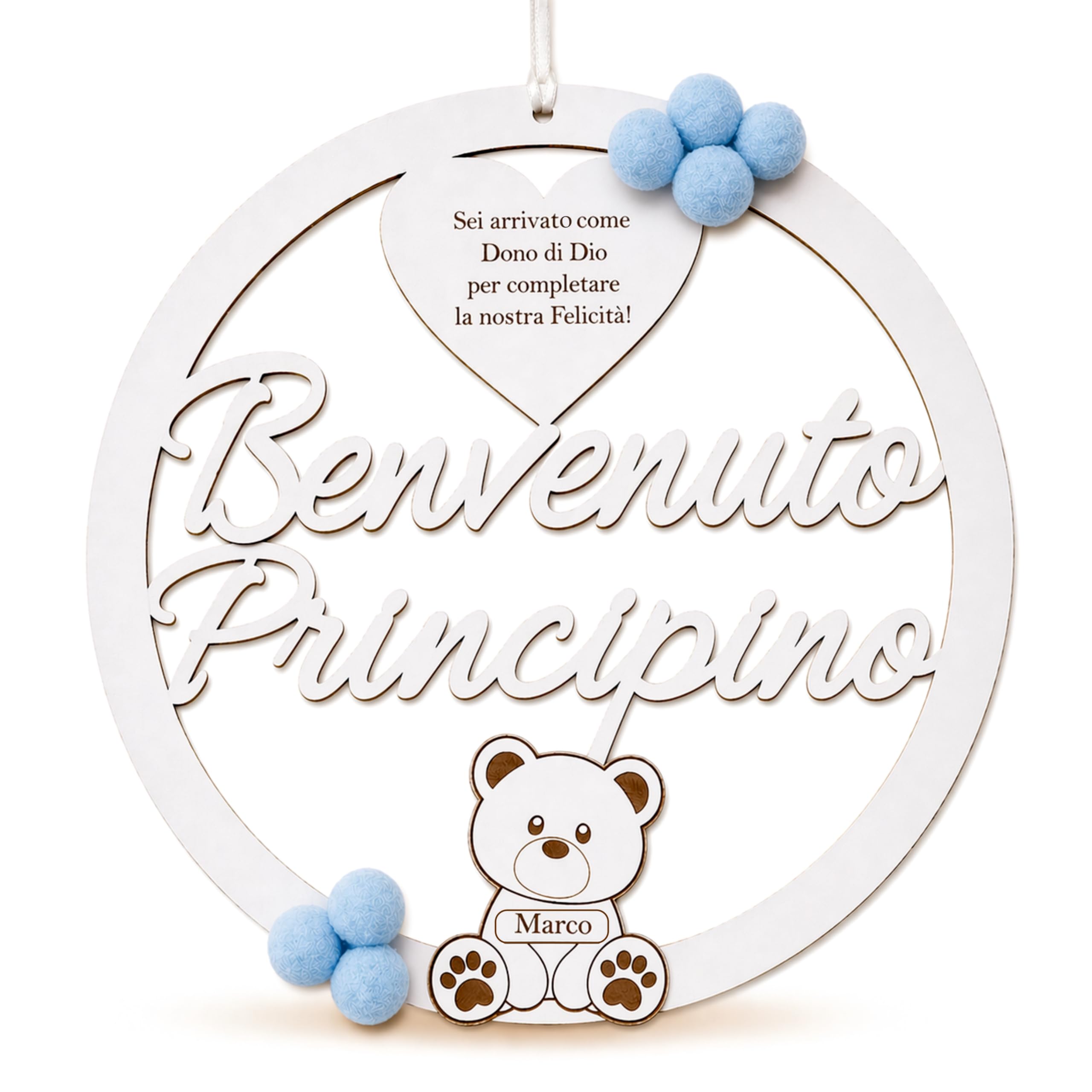 Fiocco Nascita Bimbo Bimba Personalizzato con Nome in Legno - Coccarda Nascita Moderno Fuoriporta Cameretta, Decorazione Nascita Artigianale Made in Italy con Orsetto (Rosa/Azzurro) — Lo Realizzo®