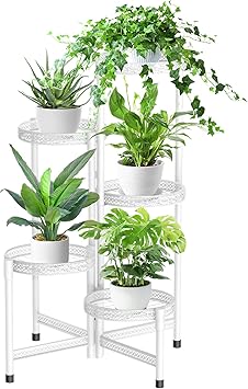 IDavosic 5-Tier Foldable Metal Plant Stand For Indoor/Outdoor - Corner Shelf For Multiple Pots, Black | Space-Saving Display For Balcony, Patio, Living Room