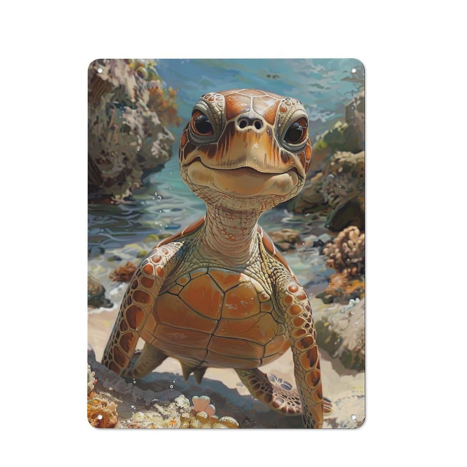 Cute Sea Turtle Portrait Rustic Metal Sign 40x30cm for Hobby Room Or Studio, Suited to Hobby Room Decor Fans