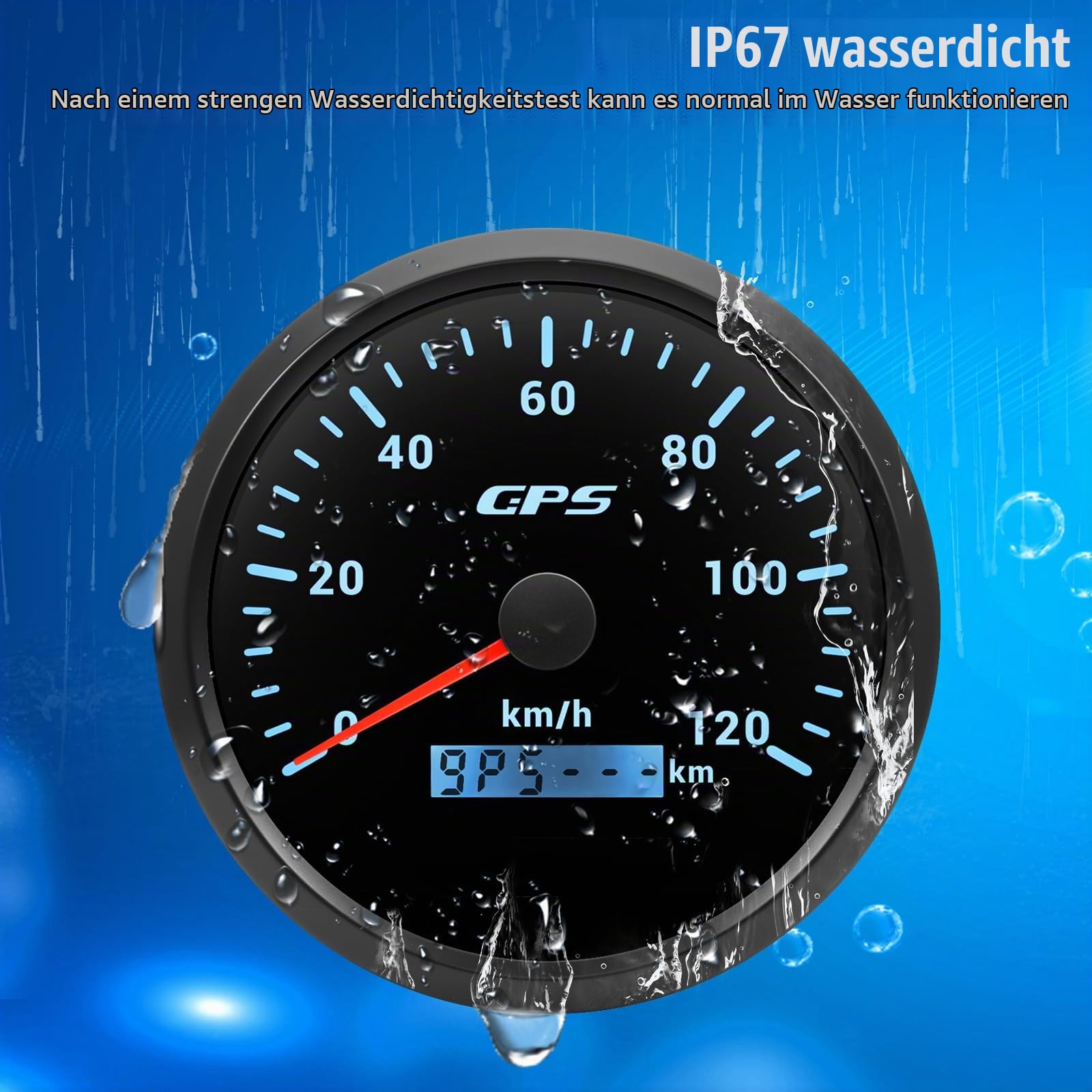 110mm Geschwindigkeitsmesser GPS Tacho Kilometerzähler 0-120Km/H Wasserdichter IP67 7-Farben Tachometer Messgerät für Auto Boot Yacht 12V/24V