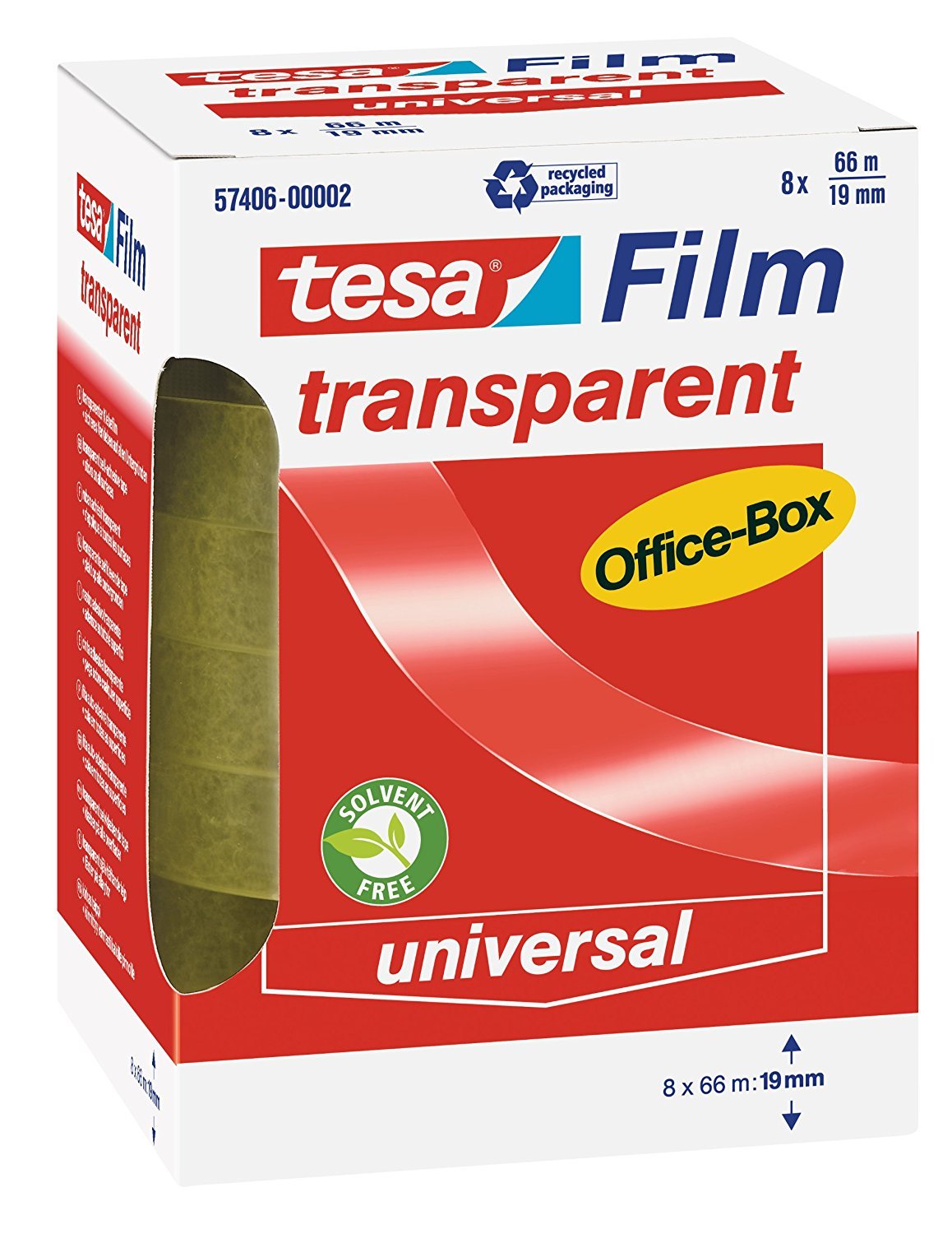 tesafilm transparent, Office-Box mit 8 Rollen (66m:19mm 6 Boxen)