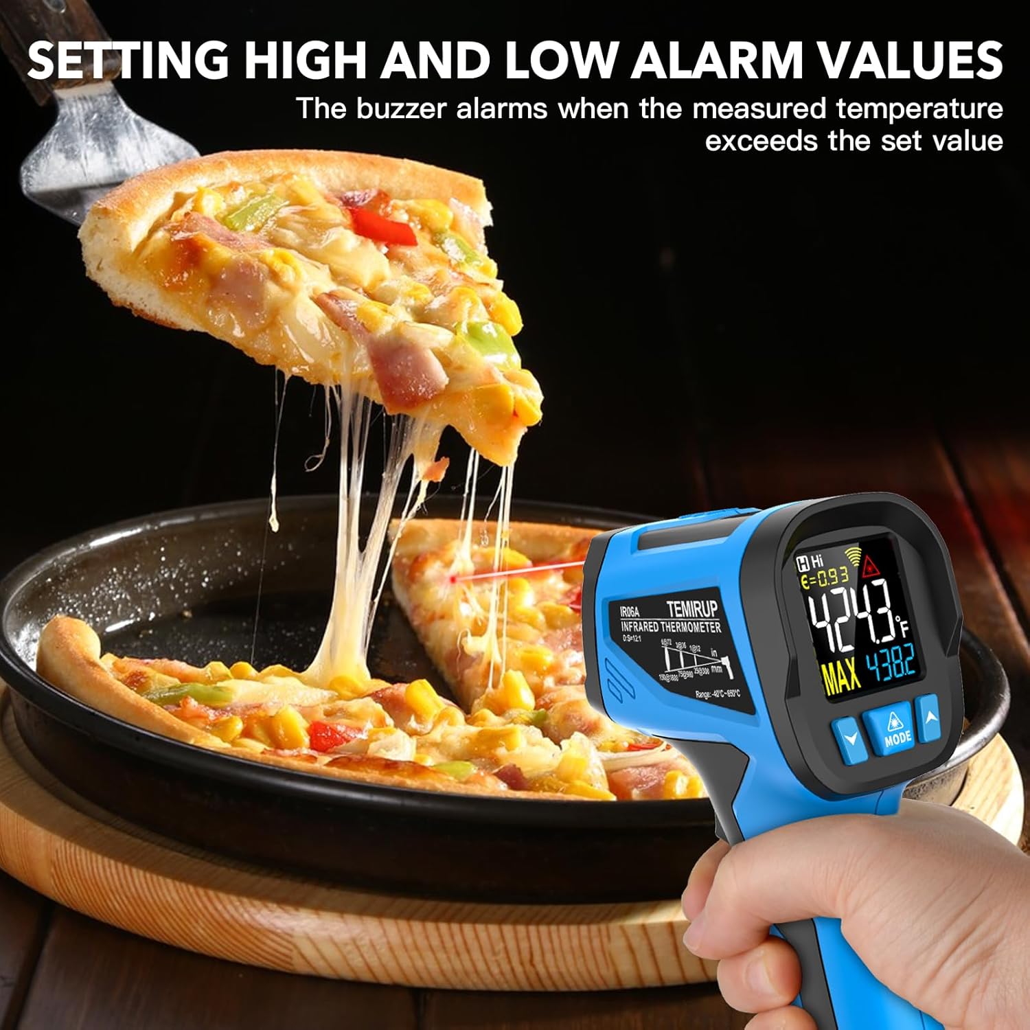 Infrared Thermometer Temperature Gun - TEMIRUP Non-Contact Digital Laser Thermometer Temp Gun with Thermocouple Probe for Industrial, Cooking, Griddle, Engine, HVAC, Adjustable Emissivity,-40℉~1202℉