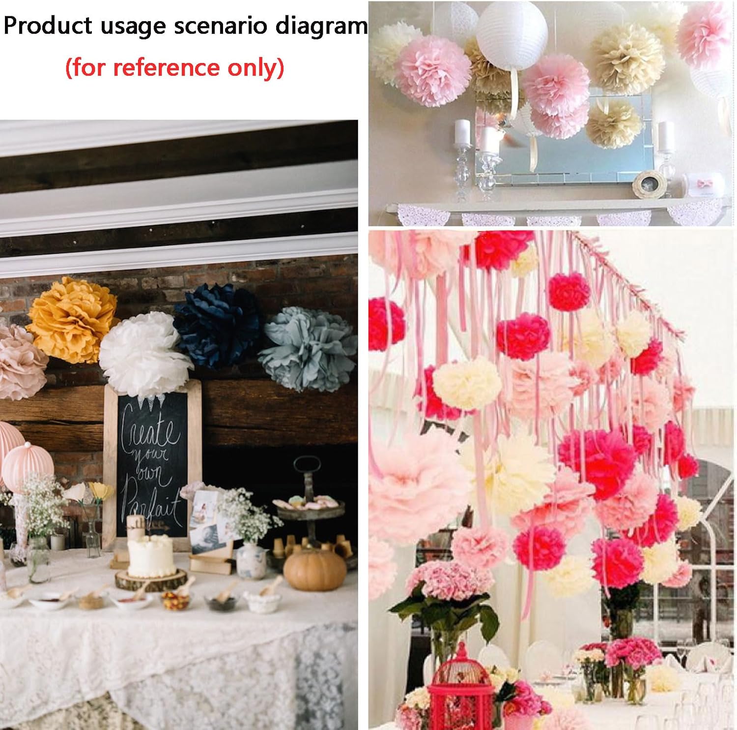 We Moment Hot Pink and Light Pink Paper Pom Poms for Wedding Birthday Party Decoration - Ceiling Wall Hanging Tissue Flowers - 12pcs, 3 Colors of 12 Inch, 10 Inch - Image 6