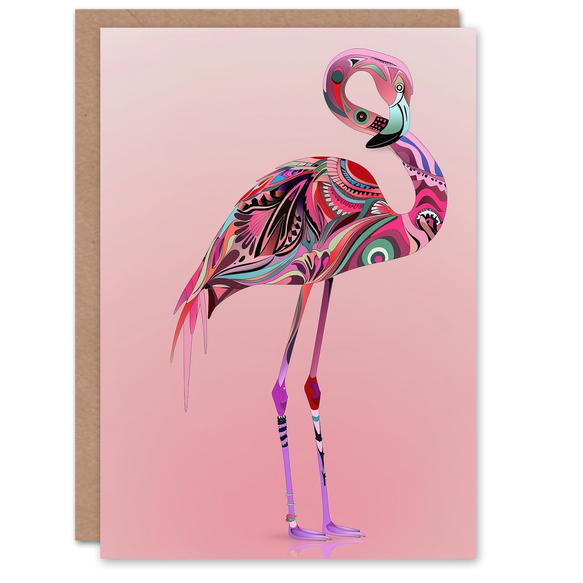 Artery8 Tribal Flamingo Artwork Pink Animal Bird Lover Greeting Birthday Card Him Her All Blank