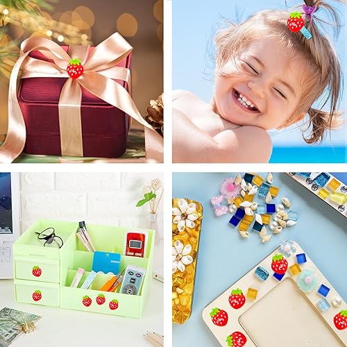 Miniatura 6 de Honbay 50 dijes de resina con parte trasera plana, adornos de fresa y frutas para pinzas para el cabello, marcos de fotos, fundas de teléfono, cajas