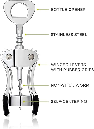 Miniatura 3 de True Sacacorchos con alas gusano autocentrante abrebotellas brazos de goma