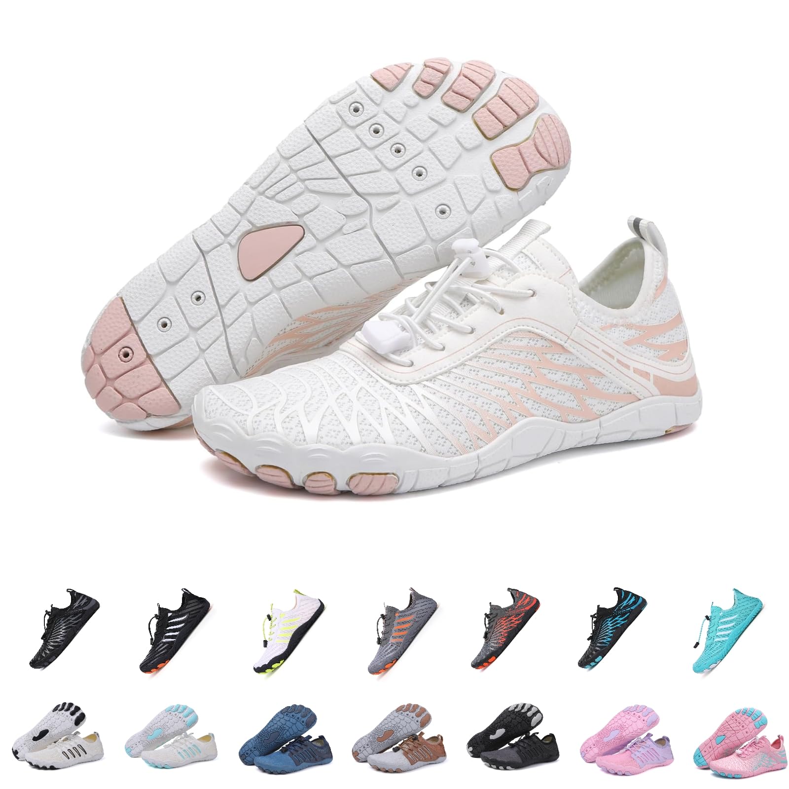 Hike Barefoot Shoes Women,New Hike Shoes for Men Women,Non-Slip Trail Athletic Footwear, Hiking Barefoot, Breathable Wide Toe Box (White, Adult, Women, 5, Numeric, US Footwear Size System, Medium)