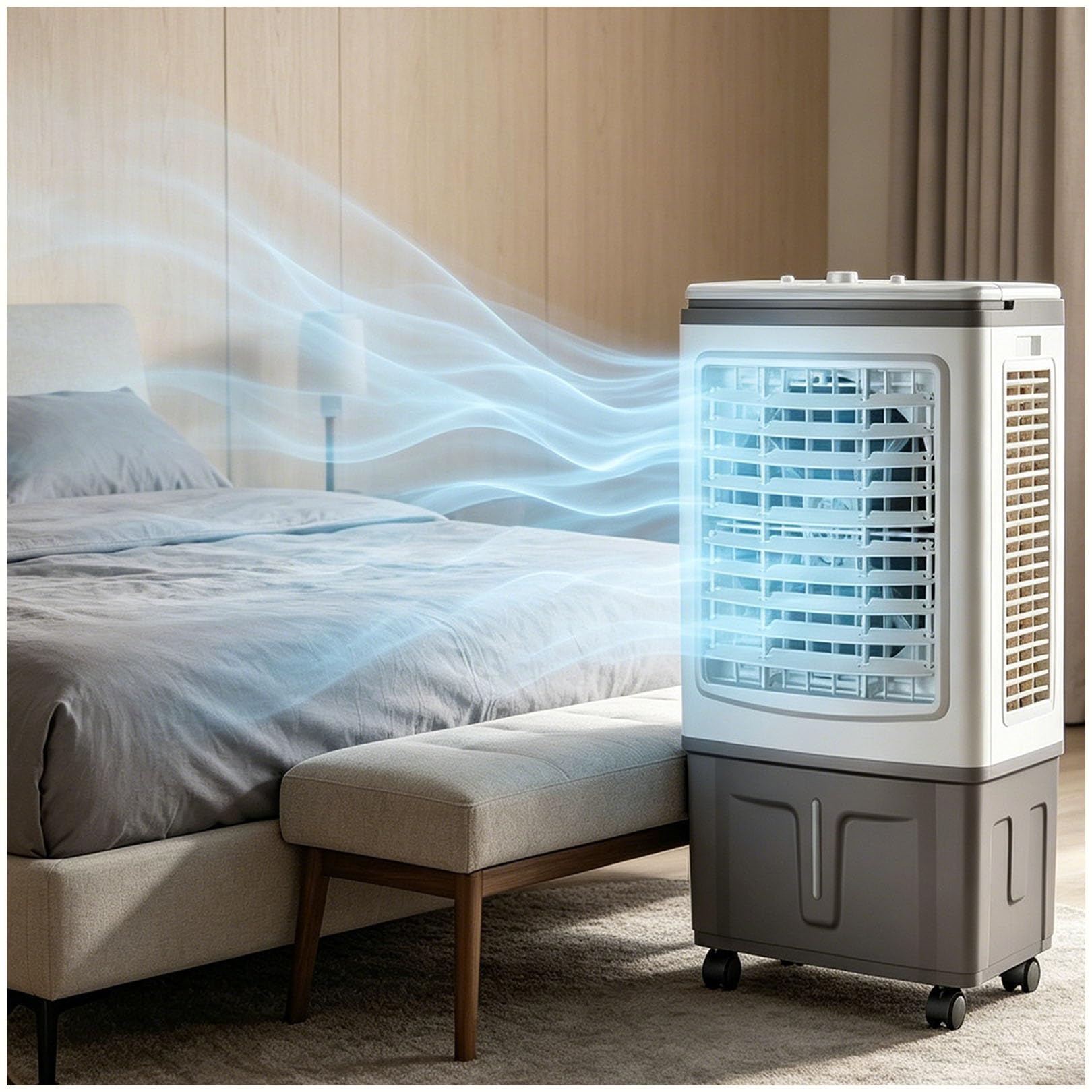 Portable 3-in-1 Air Cooler & Fan, 1758 CFM Max Airflow, 30L Tank, 120° Auto Oscillation, 360° Casters, 3 Speeds, Ventless, 100W, Ideal for Bedroom & Workshop