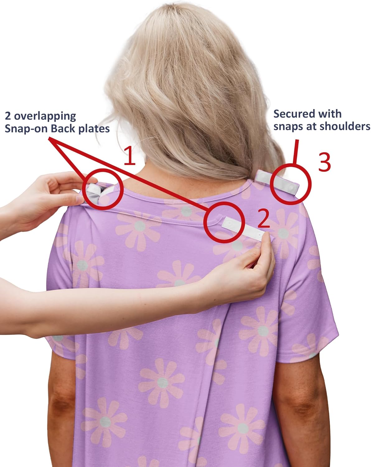 Deyeek Hospital Gowns for Women Tear Away Snap Open Back Dress Post Shoulder Surgery Dresses Soft Adaptive Clothing Nightgown - Image 4