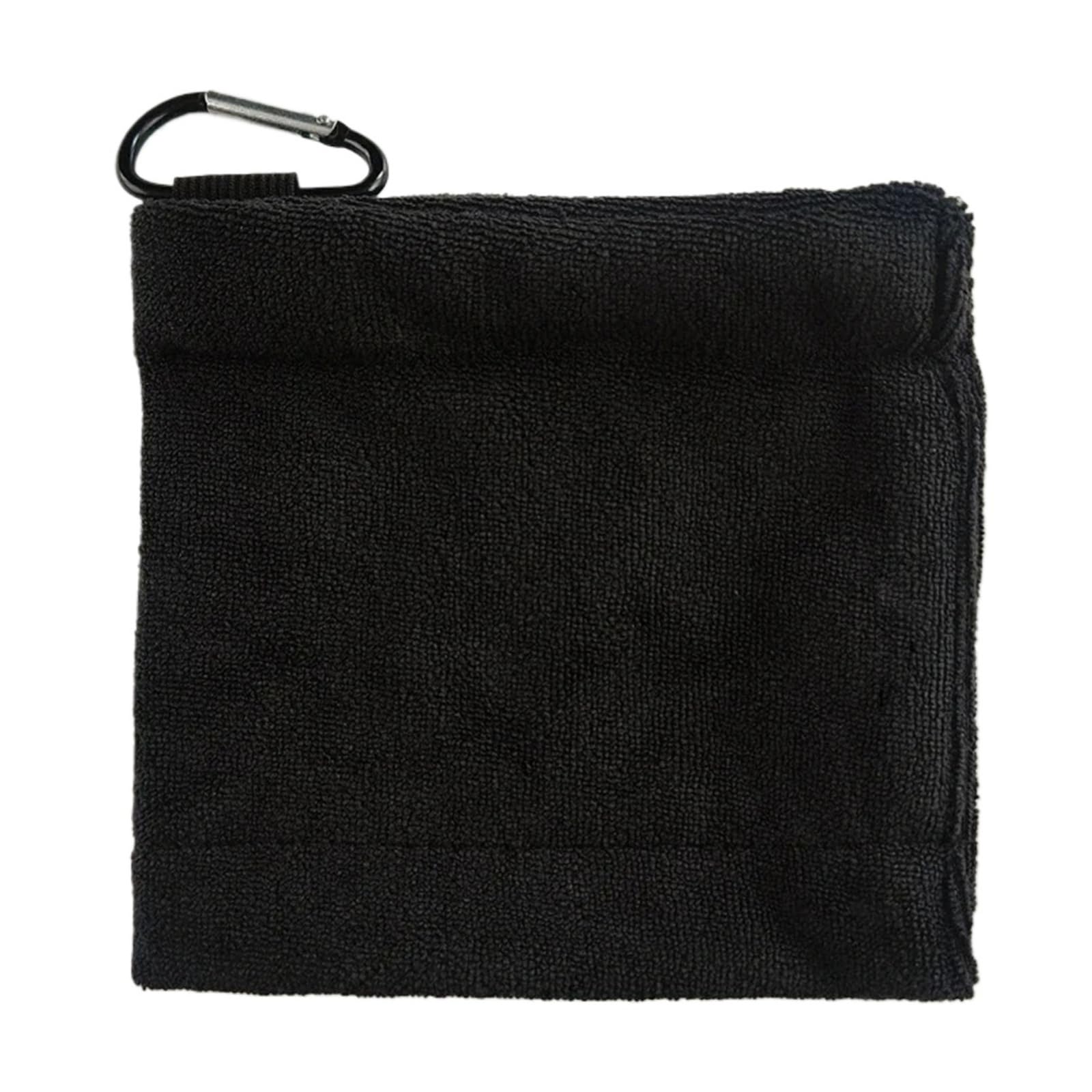 Quadratisches Mikrofaser-Golfhandtuch, wasserabsorbierendes Ball- und Schlägerreinigungstuch mit Karabinerhaken(Black)