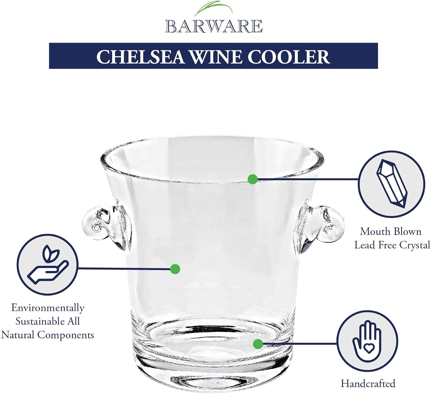 Badash Manhattan Crystal Wine Champagne Chiller Bucket, 1.5 L | Crystal wine and champagne chiller bucket for ice, bottles, bar carts, weddings, parties, holidays and hostess gifts