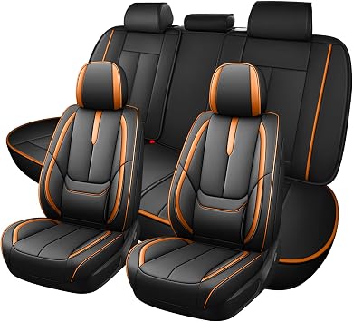 Car Seat Covers Full Set for Chevy Camaro 2010-2024,Waterproof Leather Seat Protector, Split Bench Compatible, Breathable Seat Cushions Full Coverage Seat Covers SetsBlack/Orange,5 Seat
