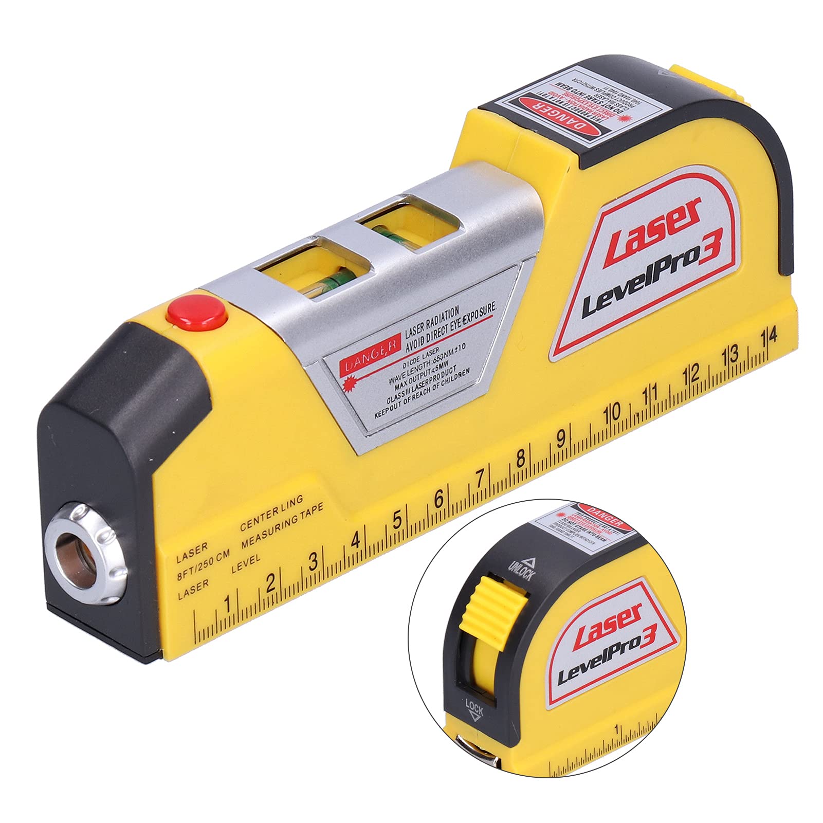 Télémètre Numérique Professionnel avec Règle de Niveau, Mesure de Distance Infrarouge, Ruban 250 cm