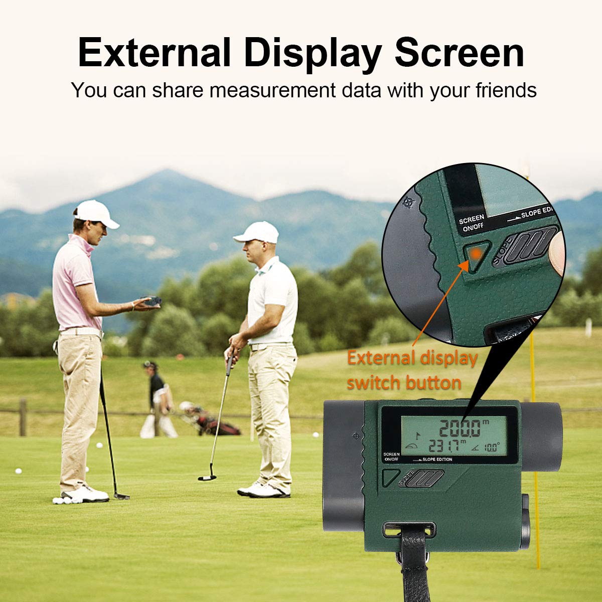 Huepar HLR1000 Pro Telémetro de golf 1100 yardas - 6X Buscador de alcance láser con trayectoria/Flagpole Bloquear/Distancia/Velocidad, caza, uso en exteriores/Distancia/Velocidad, Pantalla LCD externa