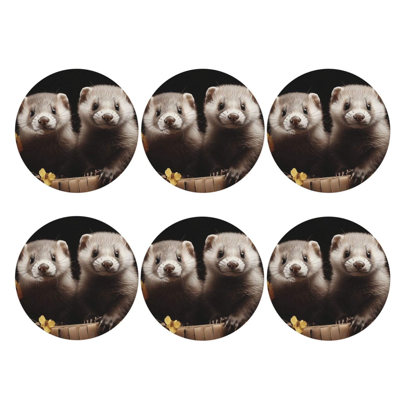 6pcs Leather Coasters for Drinks, Ferrets Drink Coasters for Tabletop Protection, 4" Cup Coasters for Coffee Table Decor, Non-Slip Drinking Cup Mat for Hot Or Cold Drink