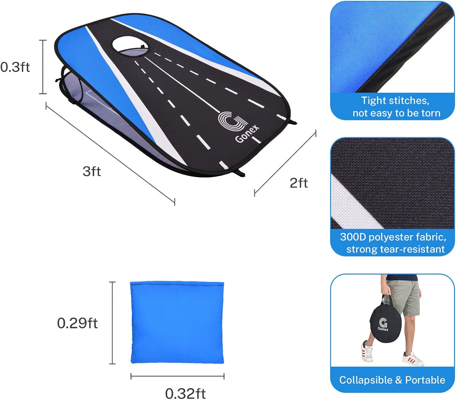 Gonex Collapsible Cornhole Set - Portable Corn Hole Boards with 8 Bean Bags and Carrying Bag, Perfect Outdoor Toss Game for Backyard, Beach, Lawn, Family(3'x2')