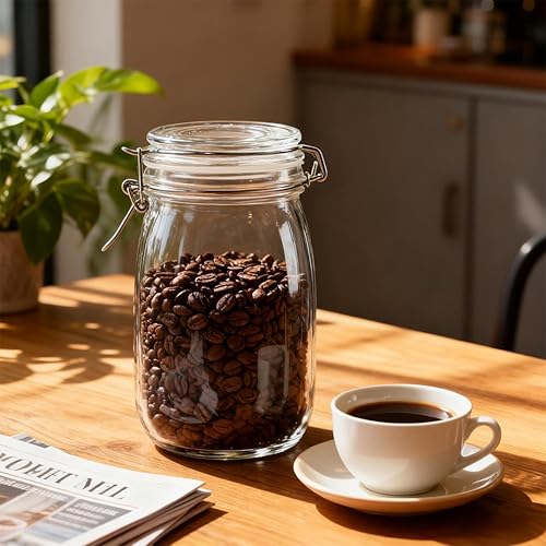 Miniatura 7 de 1 tarros de vidrio con tapa hermética, tarros Mason de 34 onzas de boca ancha, tarros de conservas de vidrio para conservas y fermentación,