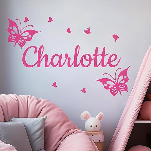 Calcomanías de pared personalizadas con nombre de mariposa I decoraciones de mariposa para decoración de habitación de niñas, calcomanía de pared de