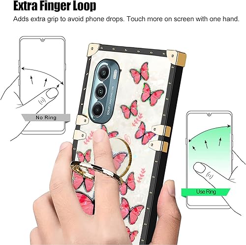 Miniatura 3 de KuDiNi Funda para Moto G Stylus 5G 2022 para mujer, bonita funda cuadrada con purpurina femenina, elegante, retro, con borde de TPU suave, con