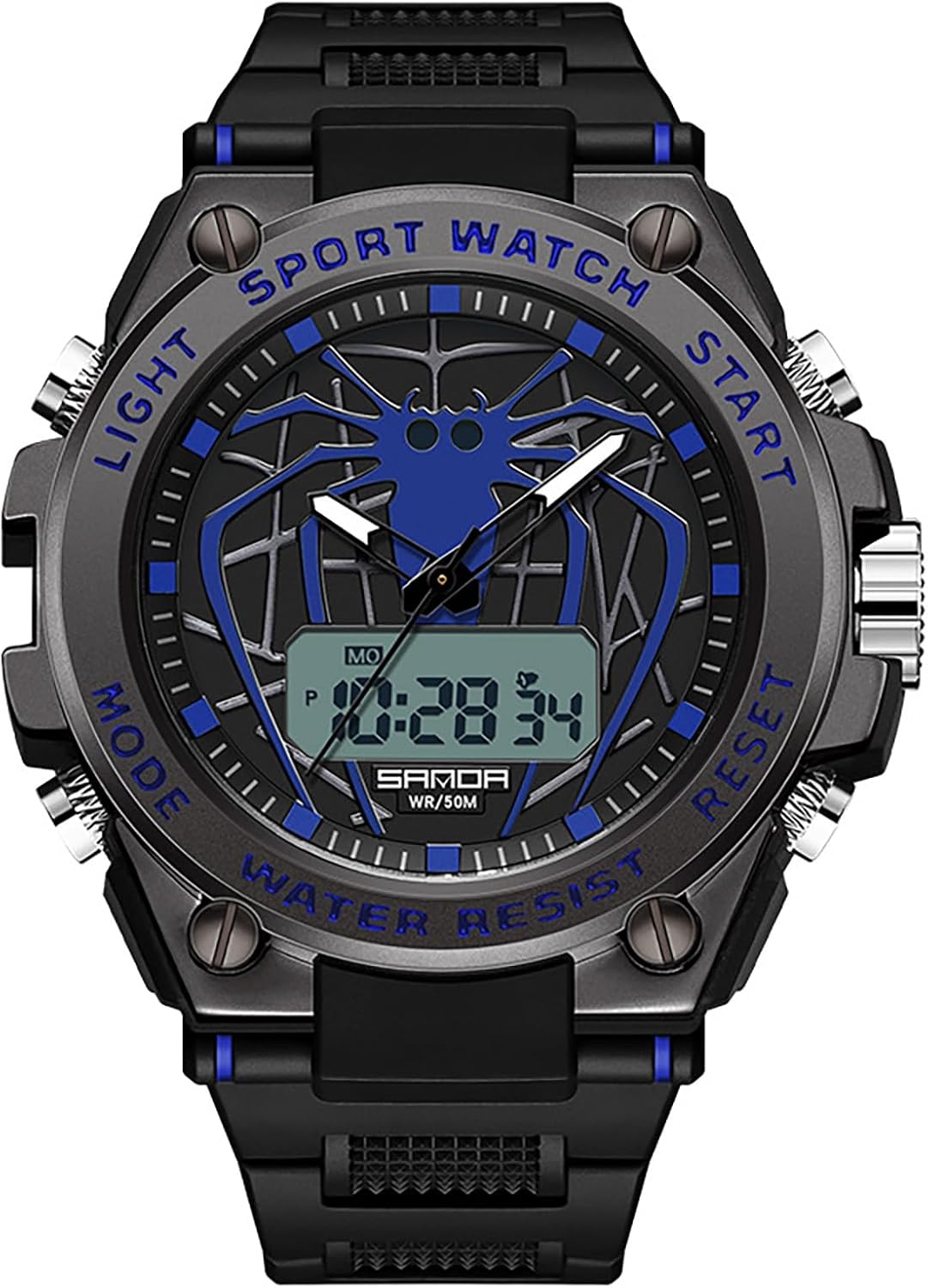MASTOP Men's Spider Design Watch Outdoor Sports Waterproof Alarm Calendar Multi-Function Luminous Stopwatch with Digital and Analog Dual Display Watches for Men