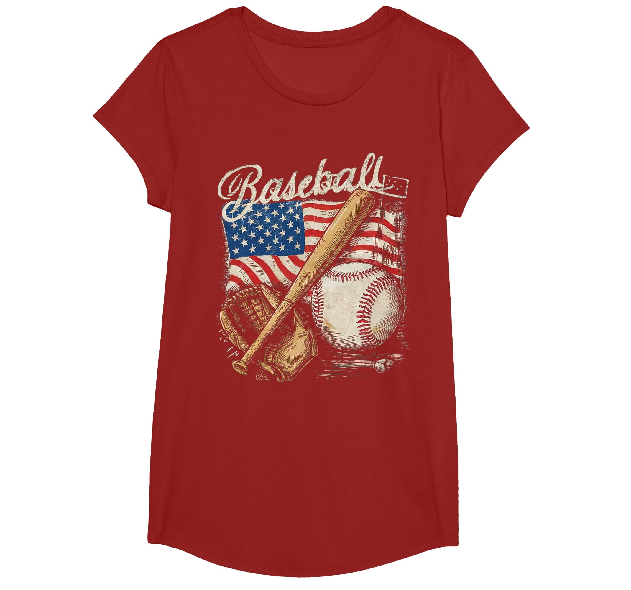 American Flag Baseball Player Bat Fan Catcher Pitcher USA T-Shirt