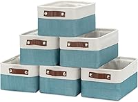 Vista 36 de HNZIGE Cestas de almacenamiento de tela (paquete de 3) – Cestas decorativas plegables con asas de cuero para organizar la ropa