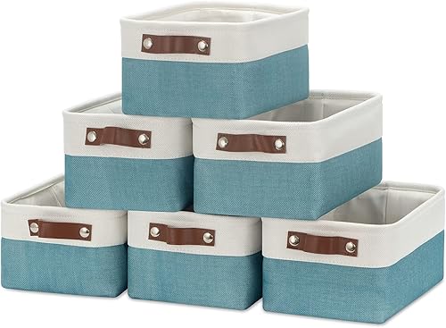 Vista 205 de HNZIGE - Canastas pequeñas de tela para organización (paquete de 6) canastas plegables de almacenamiento para estantes, armarios, lavandería, Asas