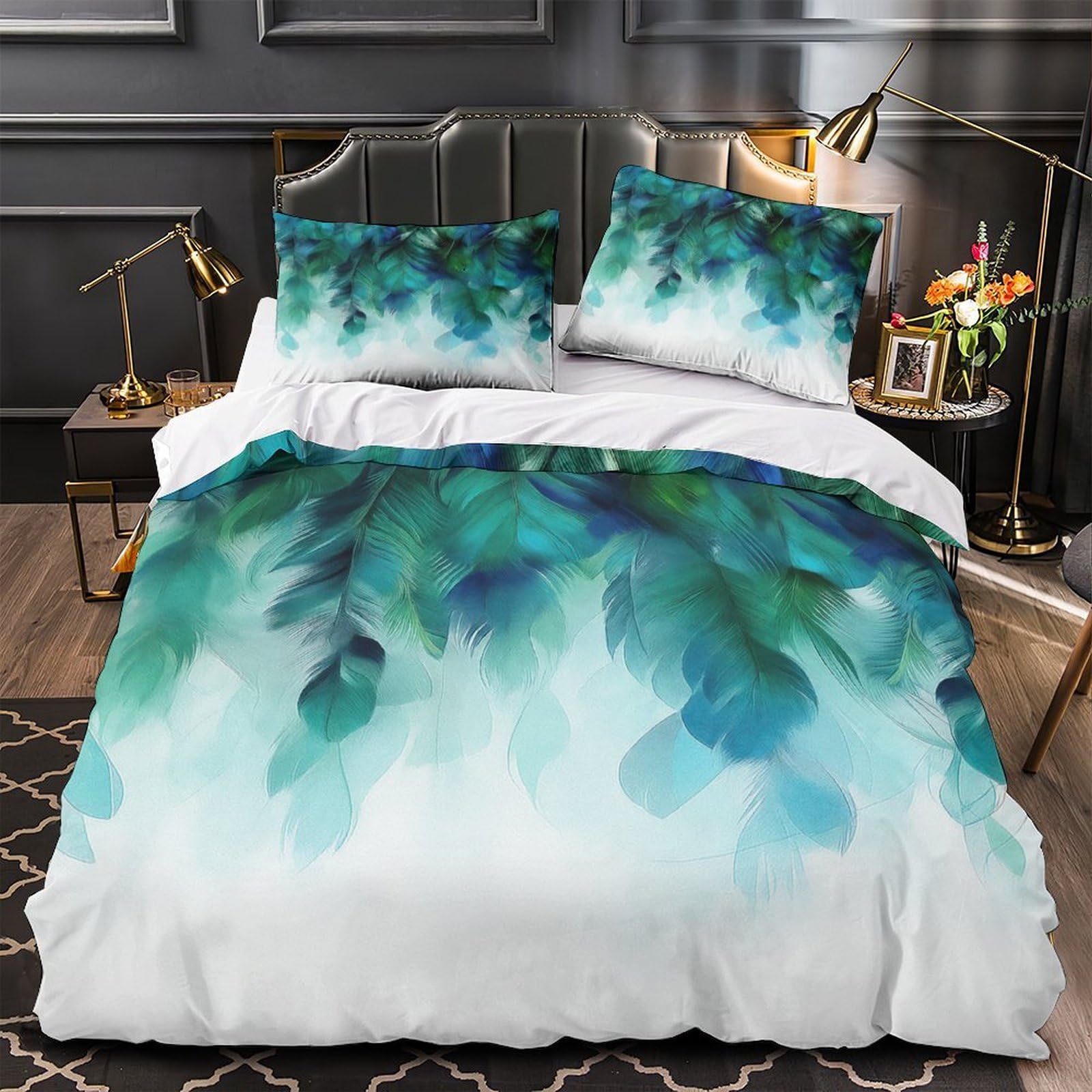 Housse de couette 135x200 microfibre hypoallergénique lit simple adulte bleu