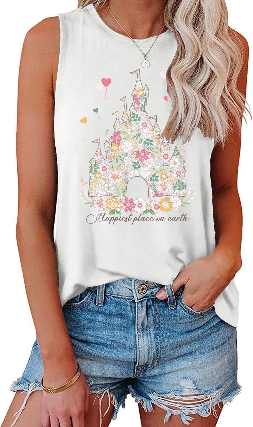 Magic Castle Tank Top for Women Magic Kingdom Graphic Shirt Tops Summer Vacation Vest