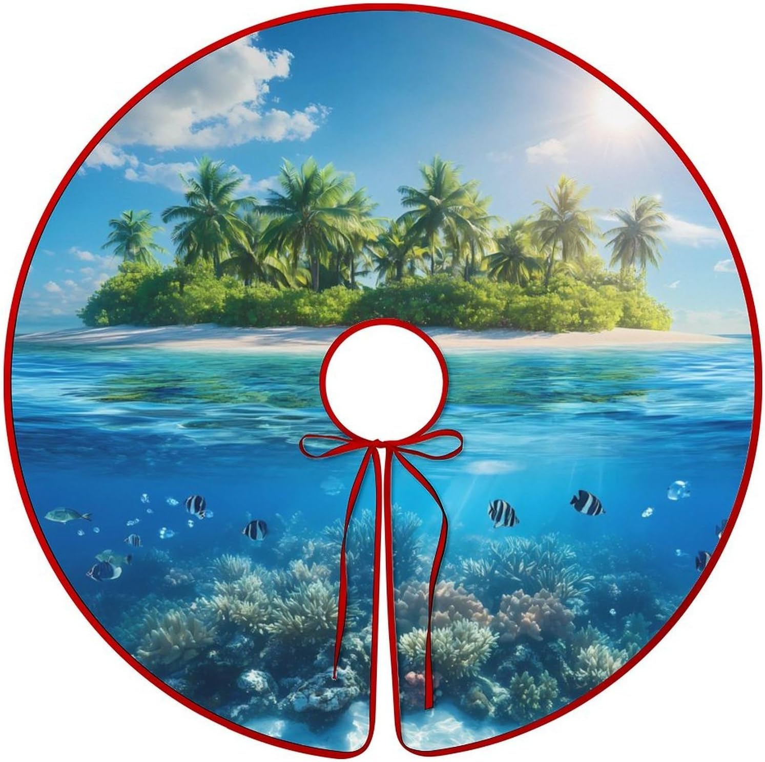 Tropical Island Snorkeling Fish Christmas Tree Skirt Ornaments Christmas Tree Mat for Home Party Holiday Decorations