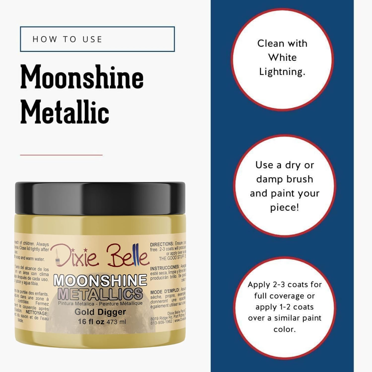 Dixie Belle Moonshine Metallics - Gold Digger (16oz) - Water-Based Shiny Chalk Mineral Paint - Metallic DIY Furniture Paint